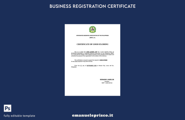 certificato di buona reputazione Filippine stile verificato Modello Word e PDF, 